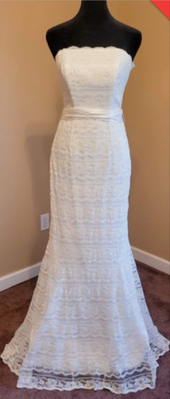 Galina by David’s Bridal Strapless Beaded Lace Trumpet Wedding Dress White 6
